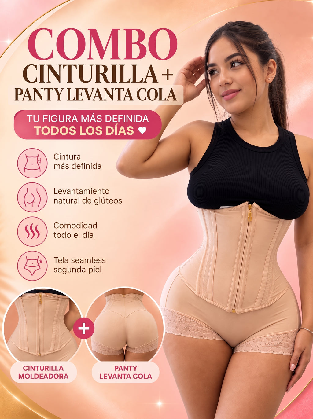 COMBO CINTURILLA + PANTY LEVANTA GLUTEO/ control abdominal y realce de glúteos