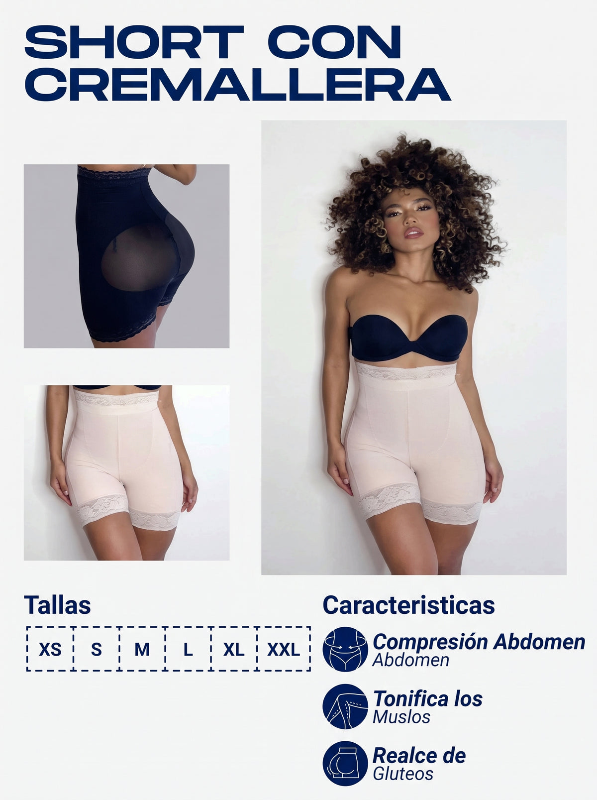 SHORT CREMALLERA TIRO ALTO/control abdominal y realce de glúteos