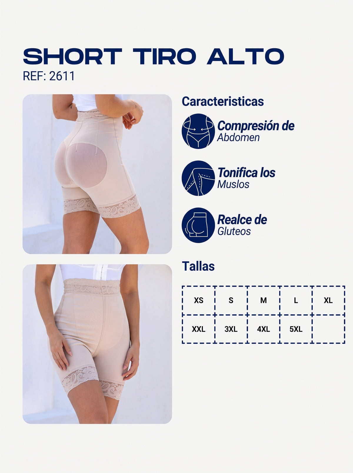 SHORT TIRO ALTO/ control abdominal y realce de glúteos